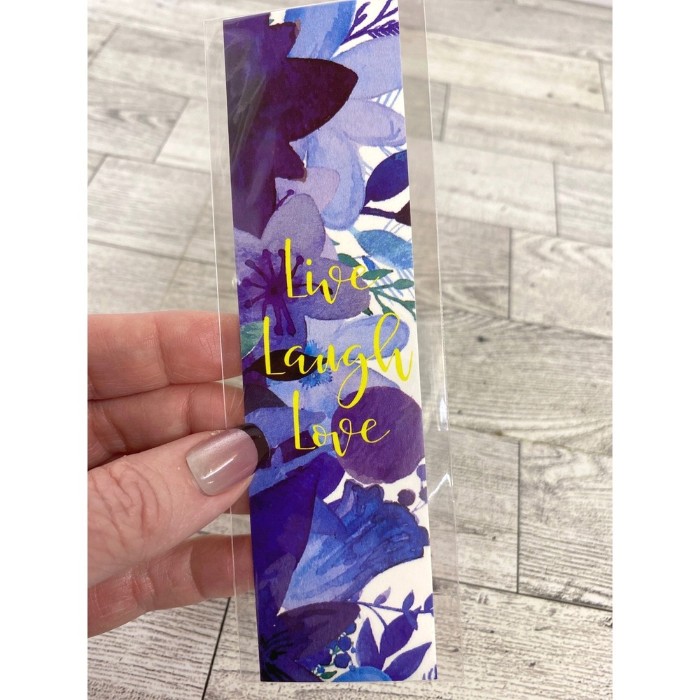 Bookmark "Live Laugh Love" Purple Blue Floral Cottagecore Botanical
